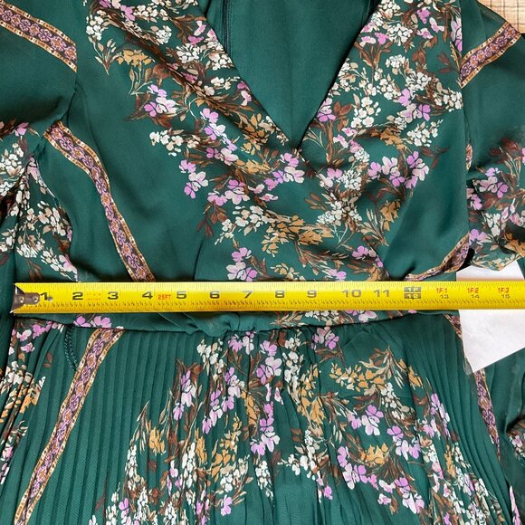 NWT Danny & Nicole Dress Dark Green Floral  Sz 4 - pleets sheer sleeves slip - Picture 10 of 12